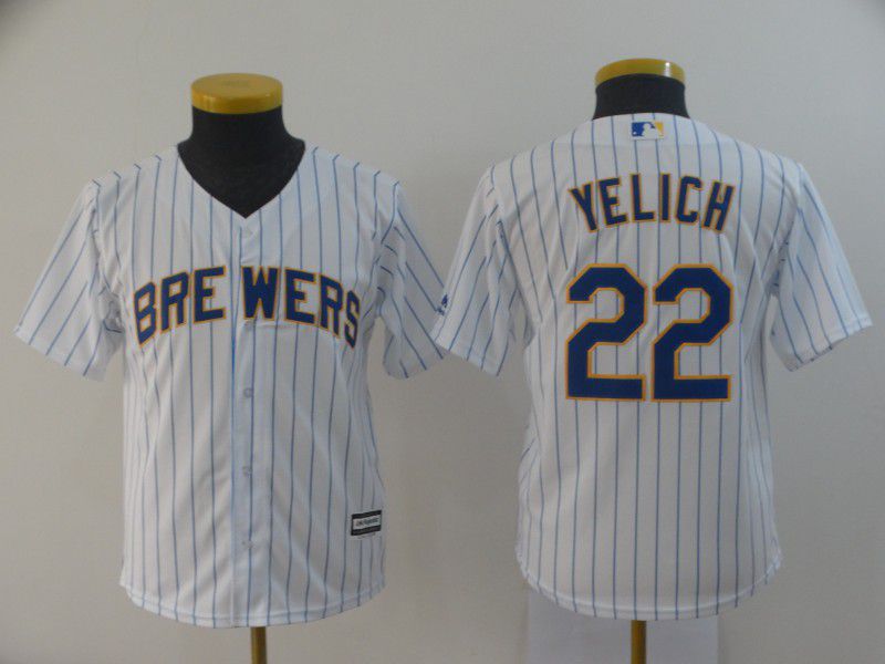 Youth Milwaukee Brewers #22 Yelich White MLB Jersey->milwaukee brewers->MLB Jersey